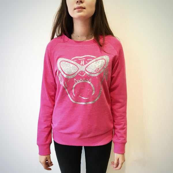 Bulldogs with Sunglasses Sweater - Pink with Silver Glitter