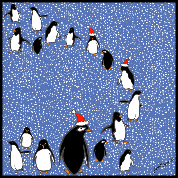 Santa Penguins Scarf - Blue