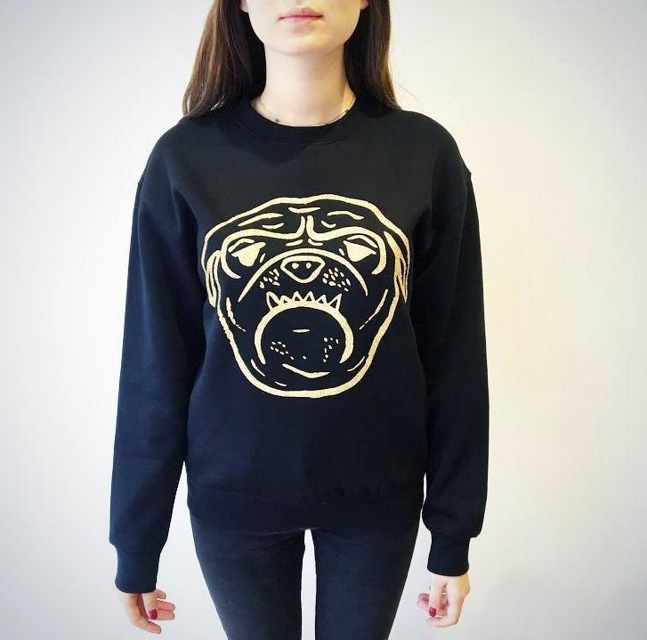 Bulldog Sweater - Black with Gold Glitter